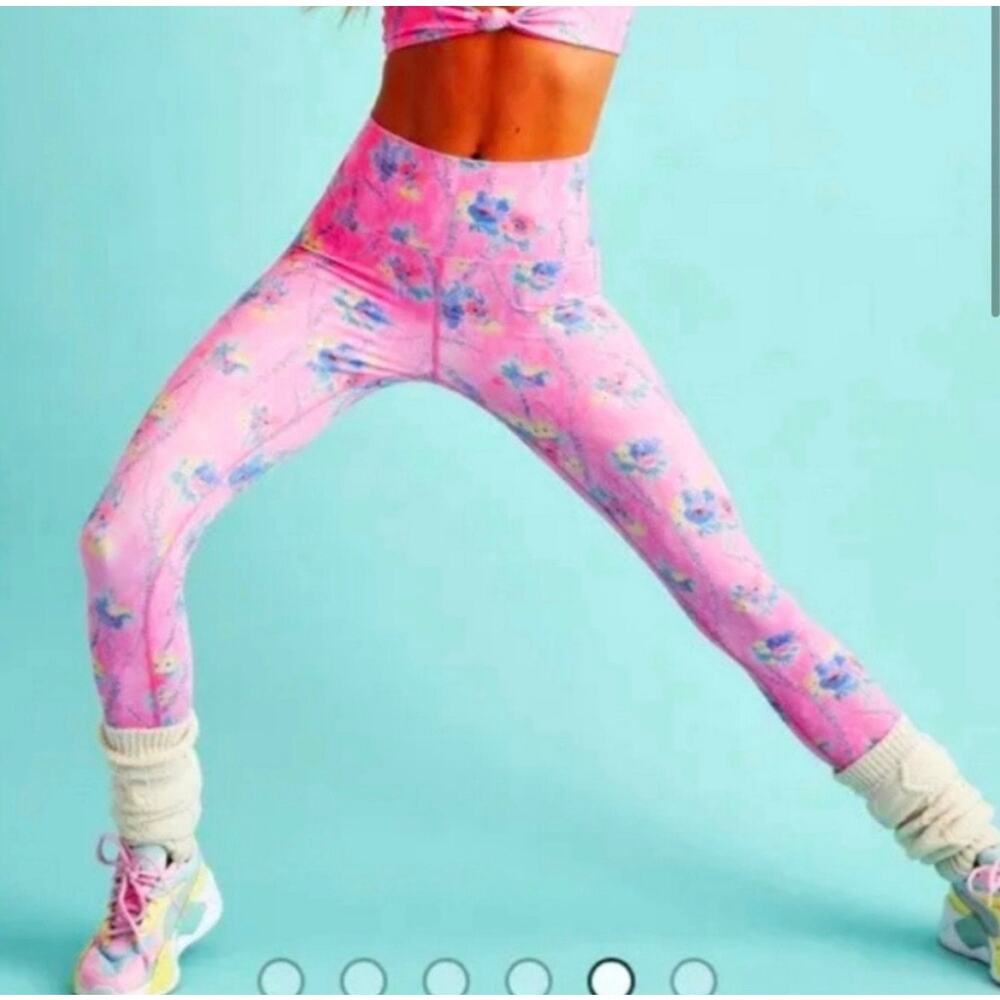 LoveShackFancy x Beach Riot Pink Floral High Waist Yoga Leggings XS Cottagecore